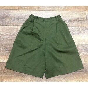 Benard Holtzman 100% Wool Tailored Shorts Womens Green High Waist Pockets Size 8